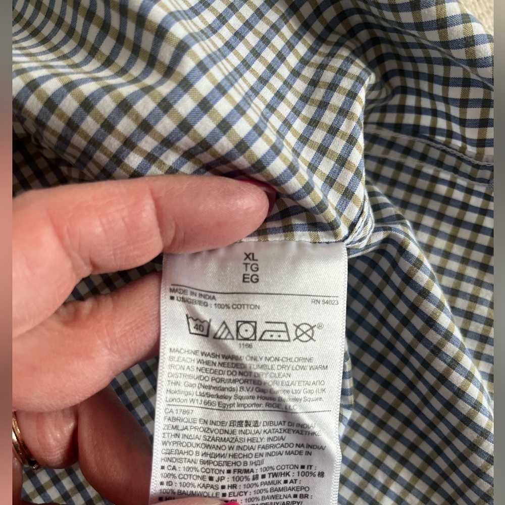 Banana Republic Men’s Blue & Olive Plaid Dress Shirt Slim Fit Men’s Size XL - Picture 9 of 16